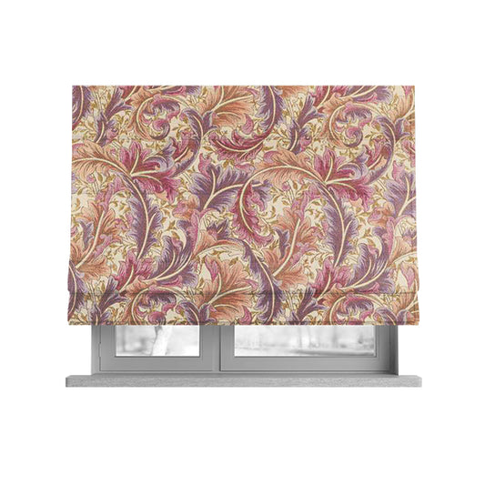 Colarto Collection Purple Lilac Colour In Floral Pattern Chenille Furnishing Fabric CTR-252 - Roman Blinds