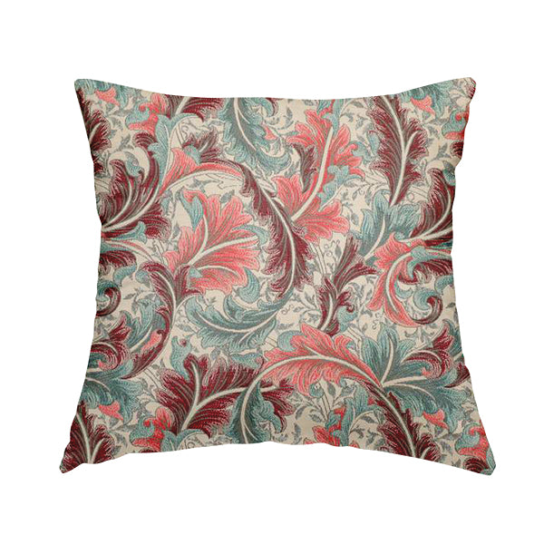 Colarto Collection Burgundy Red Teal Colour In Floral Pattern Chenille Furnishing Fabric CTR-253 - Handmade Cushions