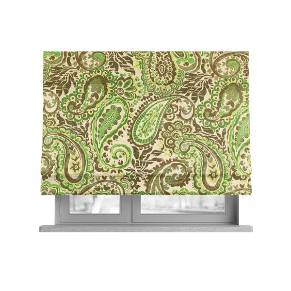 Colarto Collection Green Colour In Paisley Pattern Chenille Furnishing Fabric CTR-256 - Roman Blinds