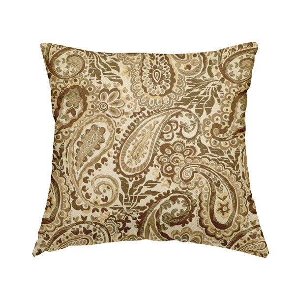 Colarto Collection Brown Colour In Paisley Pattern Chenille Furnishing Fabric CTR-257 - Handmade Cushions