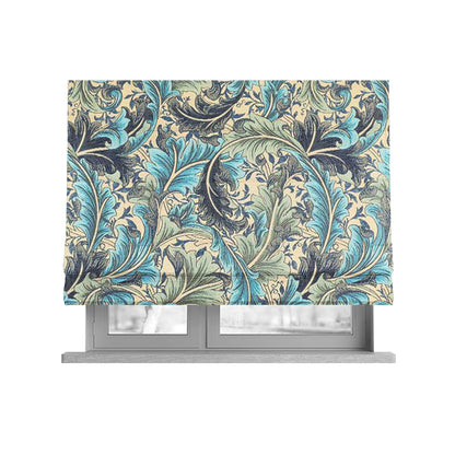 Colarto Collection Blue Colour In Floral Pattern Chenille Furnishing Fabric CTR-258 - Roman Blinds