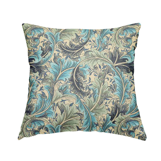 Colarto Collection Blue Colour In Floral Pattern Chenille Furnishing Fabric CTR-258 - Handmade Cushions