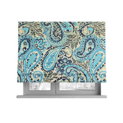 Colarto Collection Blue Colour In Paisley Pattern Chenille Furnishing Fabric CTR-260 - Roman Blinds