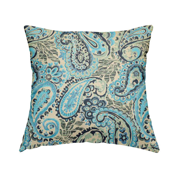 Colarto Collection Blue Colour In Paisley Pattern Chenille Furnishing Fabric CTR-260 - Handmade Cushions