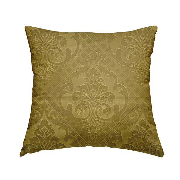 Alvaro Velveteen Embossed Damask Pattern Upholstery Curtains Fabric In Green Grass Colour - Handmade Cushions