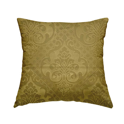 Alvaro Velveteen Embossed Damask Pattern Upholstery Curtains Fabric In Green Grass Colour - Handmade Cushions