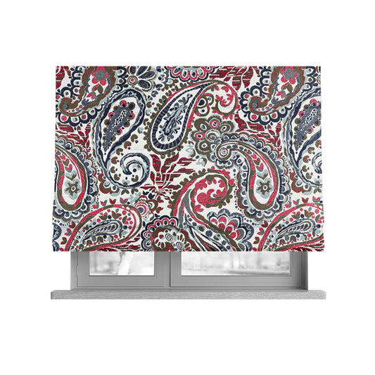Colarto Collection Red Blue Colour In Paisley Pattern Chenille Furnishing Fabric CTR-266 - Roman Blinds