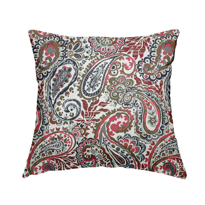 Colarto Collection Red Blue Colour In Paisley Pattern Chenille Furnishing Fabric CTR-266 - Handmade Cushions