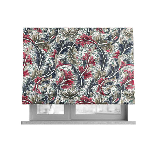 Colarto Collection Red Blue Colour In Floral Pattern Chenille Furnishing Fabric CTR-267 - Roman Blinds
