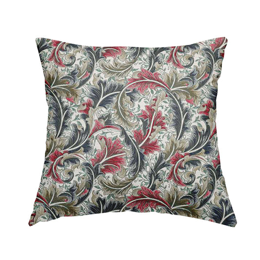 Colarto Collection Red Blue Colour In Floral Pattern Chenille Furnishing Fabric CTR-267 - Handmade Cushions