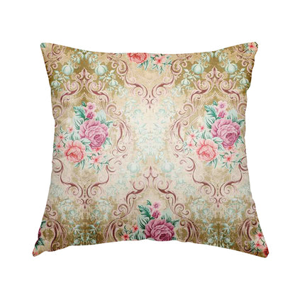 Delight Shiny Floral Printed Pattern Velvet Fabric In Gold Colour Upholstery Fabric CTR-278 - Handmade Cushions