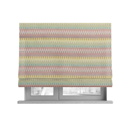 Tunis Chevron Pattern Fabrics In Smooth Finish Chenille Fabric Pink Teal Yellow Colour Upholstery Fabric CTR-279 - Roman Blinds