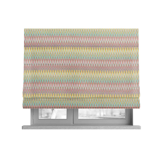 Tunis Chevron Pattern Fabrics In Smooth Finish Chenille Fabric Pink Teal Yellow Colour Upholstery Fabric CTR-279 - Roman Blinds