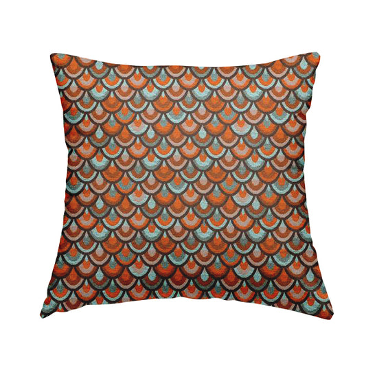 Peacock Pattern Collection In Smooth Finish Chenille Fabric In Blue Orange Colour Upholstery Fabric CTR-283 - Handmade Cushions