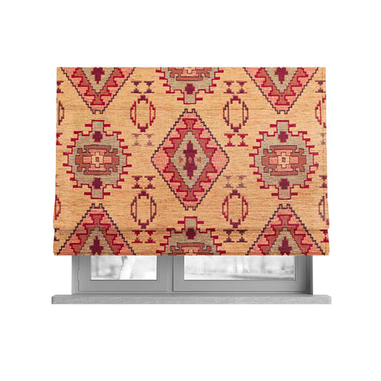 Opera Kilim Aztec Pattern Collection In Soft Chenille Beige Colour Upholstery Fabric CTR-285 - Roman Blinds