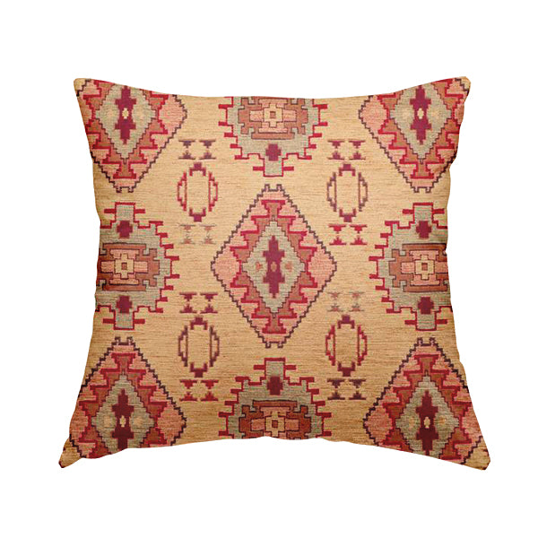 Opera Kilim Aztec Pattern Collection In Soft Chenille Beige Colour Upholstery Fabric CTR-285 - Handmade Cushions