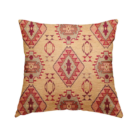 Opera Kilim Aztec Pattern Collection In Soft Chenille Beige Colour Upholstery Fabric CTR-285 - Handmade Cushions