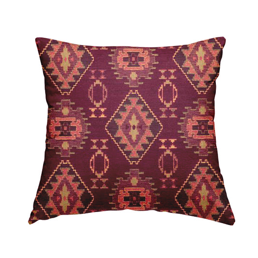 Opera Kilim Aztec Pattern Collection In Soft Chenille Purple Colour Upholstery Fabric CTR-286 - Handmade Cushions