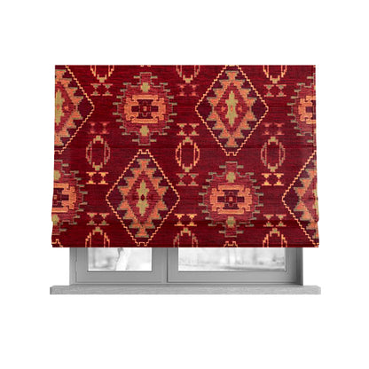 Opera Kilim Aztec Pattern Collection In Soft Chenille Red Colour Upholstery Fabric CTR-287 - Roman Blinds