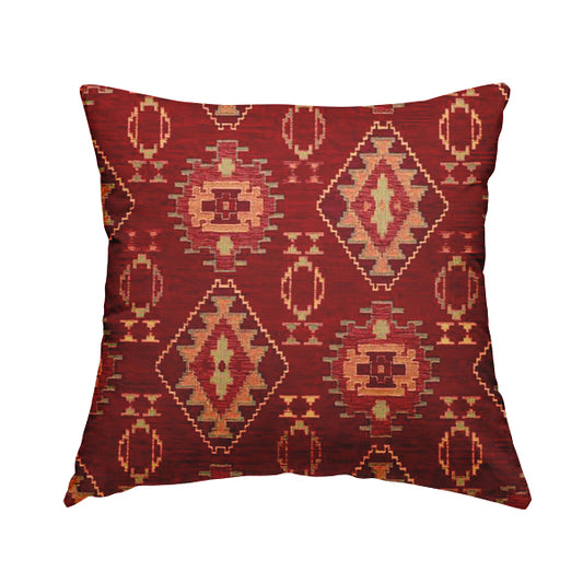 Opera Kilim Aztec Pattern Collection In Soft Chenille Red Colour Upholstery Fabric CTR-287 - Handmade Cushions