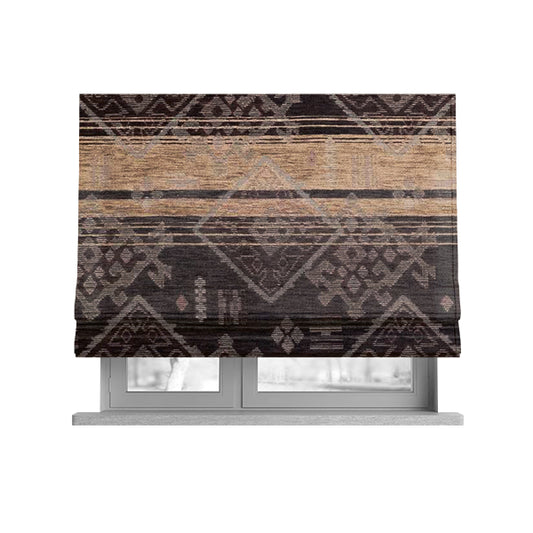 Bengal Kilim Aztec Pattern Collection In Soft Chenille Brown Beige Colour Upholstery Fabric CTR-289 - Roman Blinds