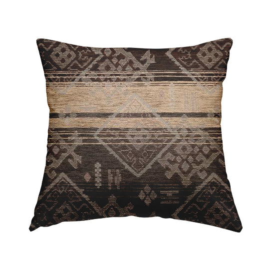 Bengal Kilim Aztec Pattern Collection In Soft Chenille Brown Beige Colour Upholstery Fabric CTR-289 - Handmade Cushions