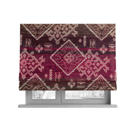 Bengal Kilim Aztec Pattern Collection In Soft Chenille Pink Purple Colour Upholstery Fabric CTR-291 - Roman Blinds
