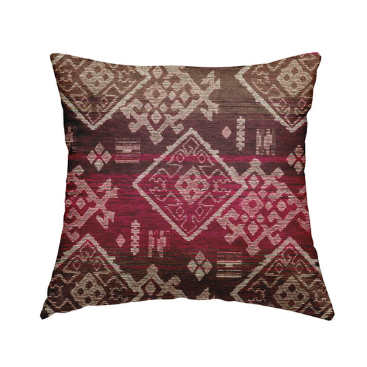 Bengal Kilim Aztec Pattern Collection In Soft Chenille Pink Purple Colour Upholstery Fabric CTR-291 - Handmade Cushions