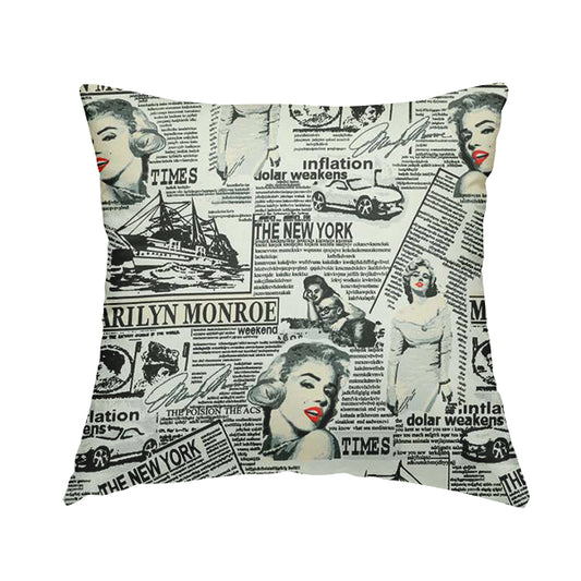 Playtime Printed Velour Fabrics Collection Black Red Colour Marilyn Monroe Pattern Upholstery Fabric CTR-303 - Handmade Cushions