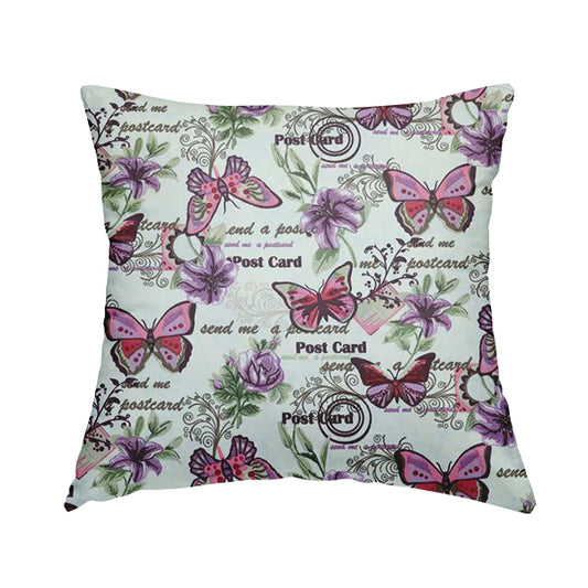 Playtime Printed Velour Fabrics Collection Purple Colour Butterfly Pattern Upholstery Fabric CTR-304 - Handmade Cushions