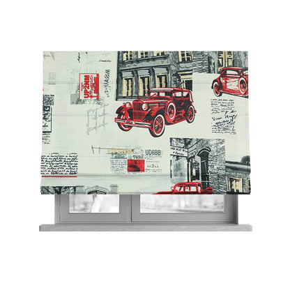 Playtime Printed Cotton Fabrics Collection Black Red Colour Vintage Car Pattern Water Repellent Upholstery Fabric CTR-305 - Roman Blinds