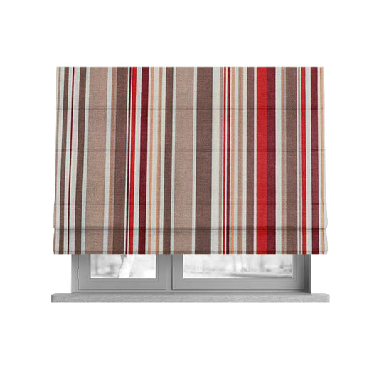 Playtime Printed Velour Fabrics Collection Brown Red Colour Striped Pattern Upholstery Fabric CTR-308 - Roman Blinds