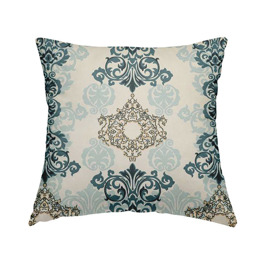 Playtime Printed Cotton Fabrics Collection Blue Colour Damask Pattern Water Repellent Upholstery Fabric CTR-309 - Handmade Cushions