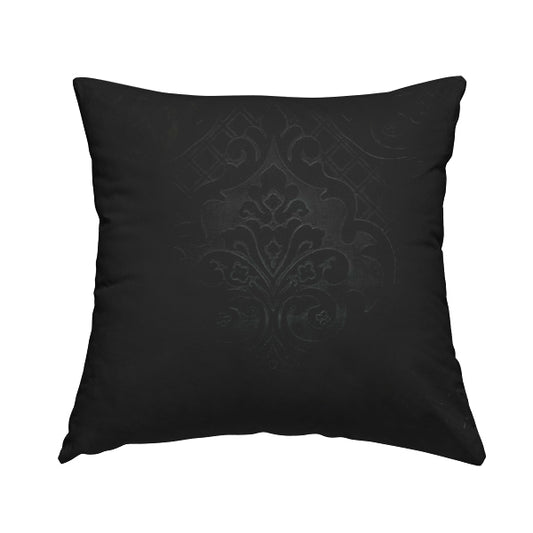 Alvaro Velveteen Embossed Damask Pattern Upholstery Curtains Fabric In Black Colour - Handmade Cushions