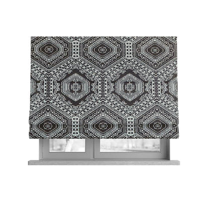 Althea Flat Weave Chenille Medallion Kilim Pattern In Brown White Furnishing Fabric CTR-334 - Roman Blinds