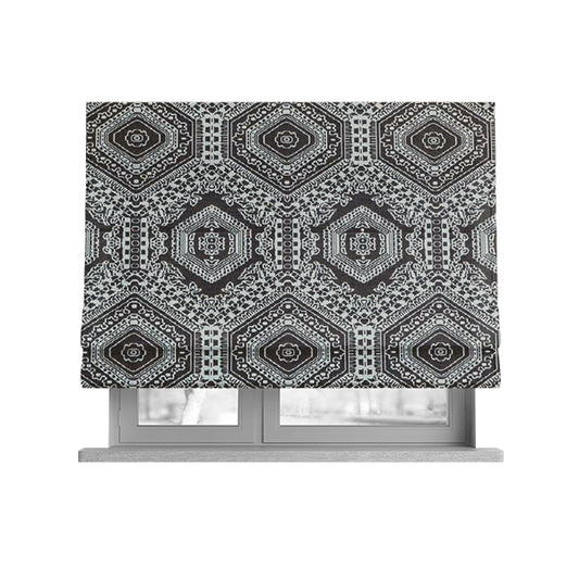 Althea Flat Weave Chenille Medallion Kilim Pattern In Brown White Furnishing Fabric CTR-334 - Roman Blinds