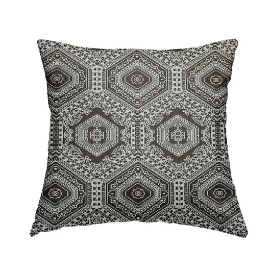 Althea Flat Weave Chenille Medallion Kilim Pattern In Brown White Furnishing Fabric CTR-334 - Handmade Cushions