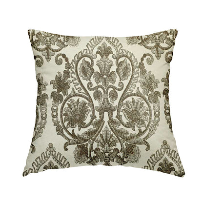 Starla Flat Weave Chenille Damask Pattern In Brown Furnishing Fabric CTR-336 - Handmade Cushions