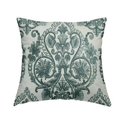Starla Flat Weave Chenille Damask Pattern In Teal Furnishing Fabric CTR-338 - Handmade Cushions