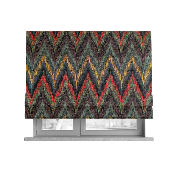 Ipoh Collection Of Chevron Striped Heavyweight Chenille Black Multi Colour Upholstery Fabric CTR-342 - Roman Blinds