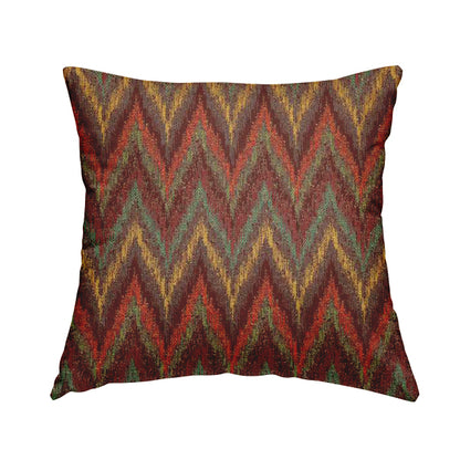 Ipoh Collection Of Chevron Striped Heavyweight Chenille Burgundy Red Multi Colour Upholstery Fabric CTR-343 - Handmade Cushions