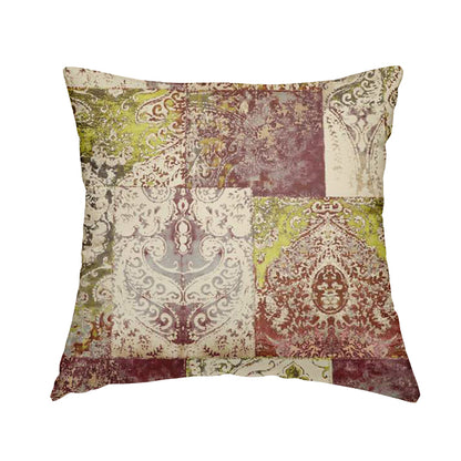 Amalfi Patchwork Pattern Printed Velvet Purple Green Colour Upholstery Fabric - Handmade Cushions