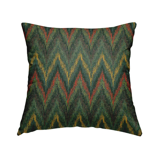 Ipoh Collection Of Chevron Striped Heavyweight Chenille Green Multi Colour Upholstery Fabric CTR-344 - Handmade Cushions