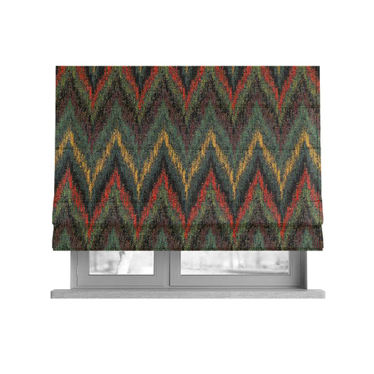 Ipoh Collection Of Chevron Striped Heavyweight Chenille Brown Multi Colour Upholstery Fabric CTR-345 - Roman Blinds