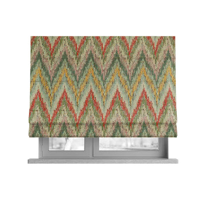 Ipoh Collection Of Chevron Striped Heavyweight Chenille Silver Multi Colour Upholstery Fabric CTR-346 - Roman Blinds