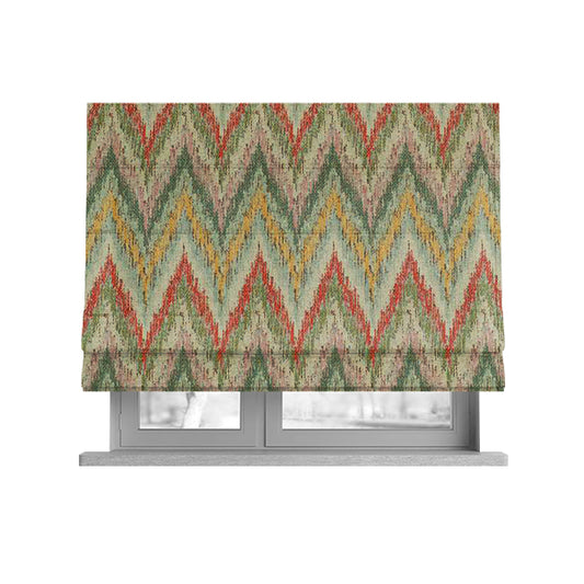 Ipoh Collection Of Chevron Striped Heavyweight Chenille Silver Multi Colour Upholstery Fabric CTR-346 - Roman Blinds