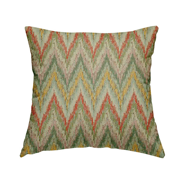 Ipoh Collection Of Chevron Striped Heavyweight Chenille Silver Multi Colour Upholstery Fabric CTR-346 - Handmade Cushions