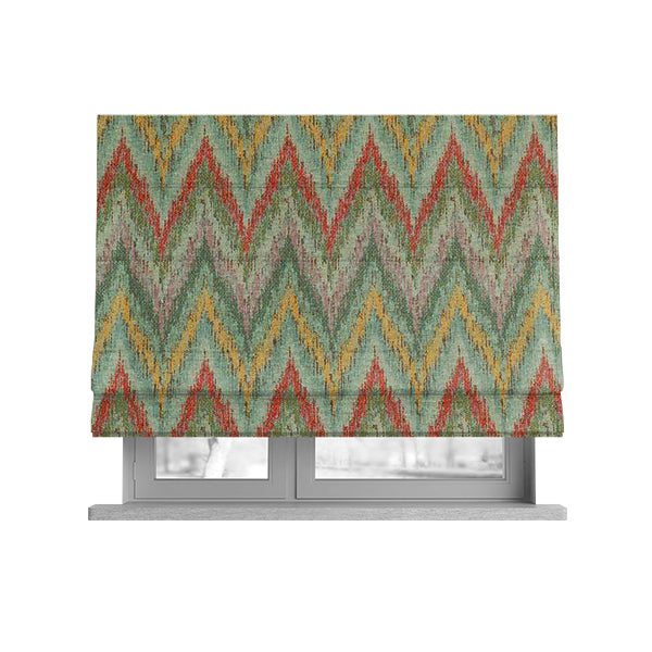 Ipoh Collection Of Chevron Striped Heavyweight Chenille Light Blue Multi Colour Upholstery Fabric CTR-347 - Roman Blinds