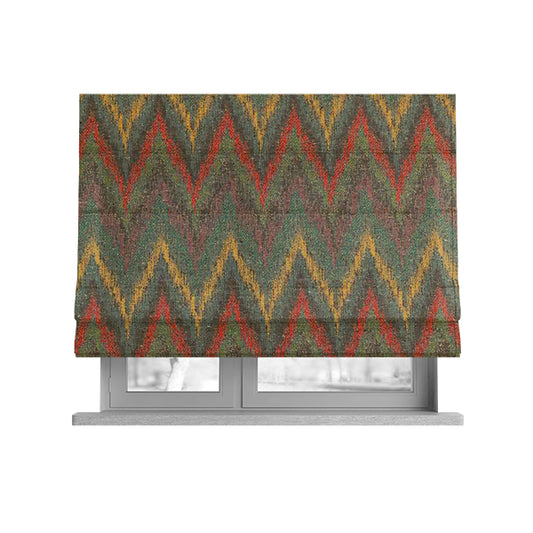 Ipoh Collection Of Chevron Striped Heavyweight Chenille Grey Multi Colour Upholstery Fabric CTR-348 - Roman Blinds