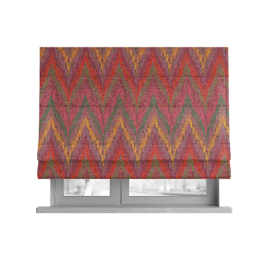 Ipoh Collection Of Chevron Striped Heavyweight Chenille Pink Multi Colour Upholstery Fabric CTR-349 - Roman Blinds